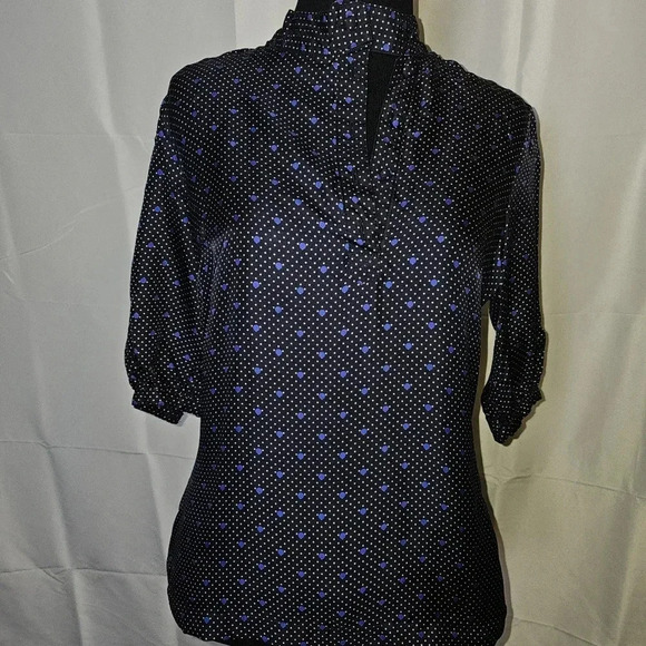 Ben Sherman 100% Silk Navy Blue / White Polka Dot Womens Blouse SZ SMALL - Picture 1 of 12